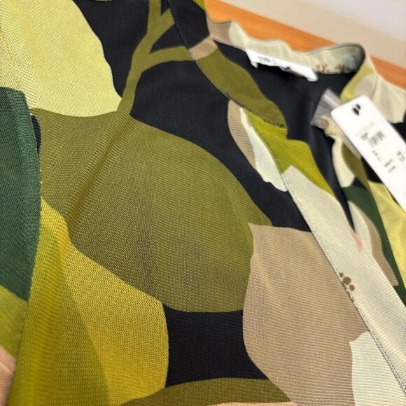 nwt DR2 Green Floral Button Down Shirt with Mandarin Collar y2k 90s - Picture 4 of 7